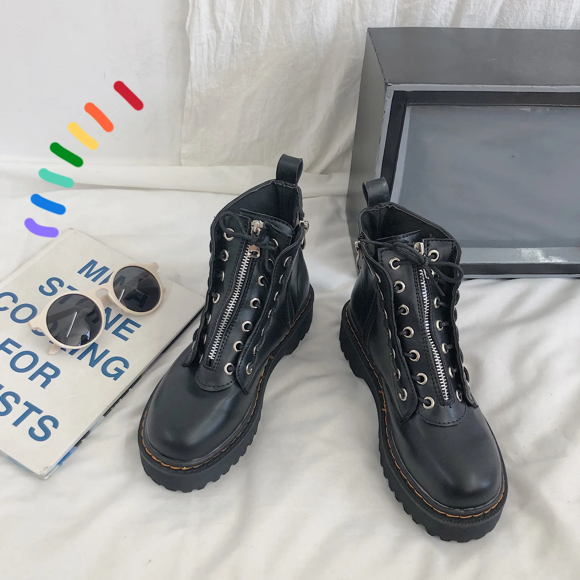 

Korean Ins Martin Boots Motorcycle Female British Style Student Punk Boots With Thick Bottom And High Help