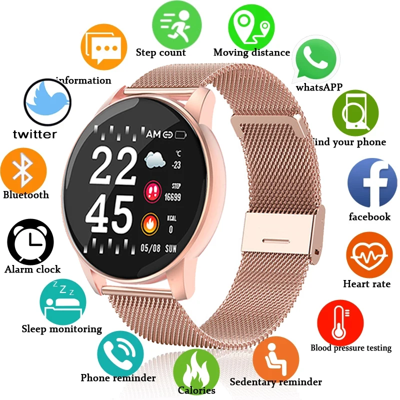 Precio reducido Reloj inteligente para hombre y mujer, pulsera con rastreador deportivo de ritmo cardíaco y presión arterial, redondo, para Android e IOS, 2021 r0QK3D6kja8