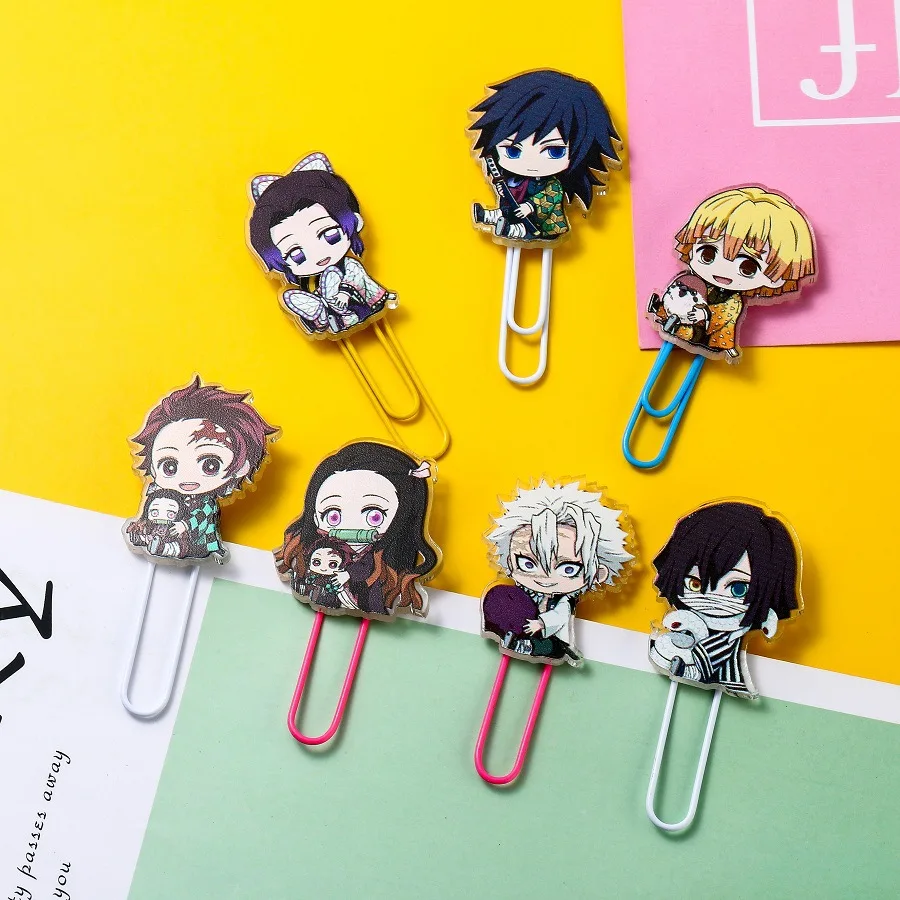 Anime Demon Slayer Kimetsu No Yaiba Cute Metal Paper Clips Bookmark Student Memo Clips Stationery Supplies Kochou Shinobu Nezuko