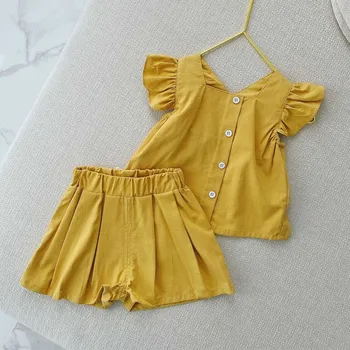 

Halilo Kids Clothing Girls Shorts Sets Solid Color Cotton Tops Short Pants Two Piece Children Clothing Summer Baby Girl Outfits
