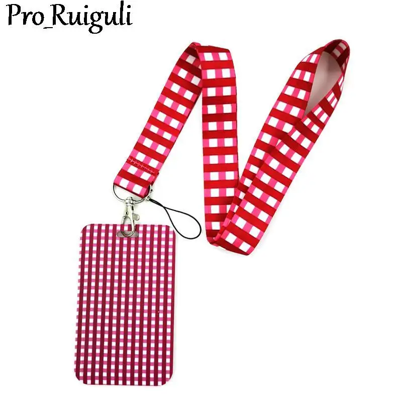 Simple Red Lattice Neck Strap Lanyards ID badge card holder keychain Mobile Phone Strap Gift Ribbon webbing necklace anime lanyards