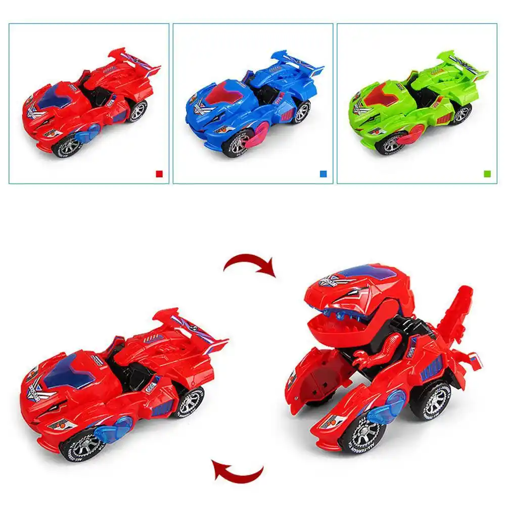 Transforming Dinosaur Car Toys with LED Light Music Automatic Deformation Red