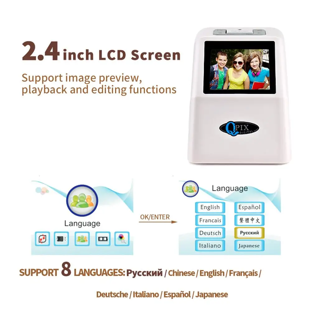 Negative Film Scanner Portable 35mm Negative Slide Film Scanner 22 Mega Pixels Digital Converter