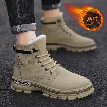 

Winter Men Boots Suede Outdoor Snow Ankle Boots Male Lace Up Anti-slip Booties British Sneakers Keep Warm Snow Footwear