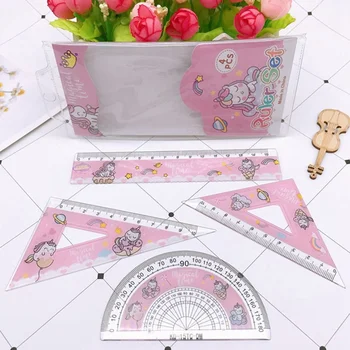 

1 Set Cute Cartoon Unicorn Straightedge Triangular Ruler Protractor Stationery Set Kids Gift Office School Supplies