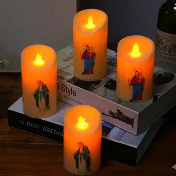 

2PCS LED Candle Light Electronic Candle Lamp Oblique Swing Candle Lamp Religious Hall Decoration Candle (Random without Battery)