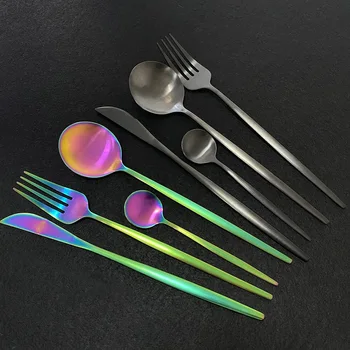 

4Pcs Matte Dinnerware Set Black Cutlery Set Stainless Steel Tableware Set Knife Fork Spoon Flatware Western Kitchen Silverware