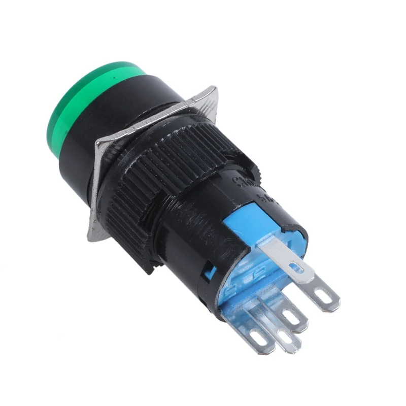 AC 250V 5A SPDT 1NO 1NC 5 контактов с фиксацией Зеленый кнопочный переключатель w 220V