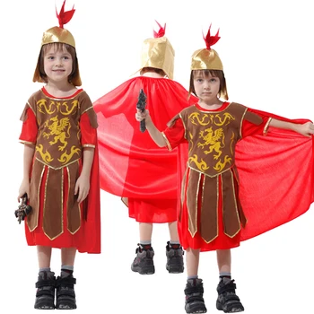 

Kids Boys Halloween Cosplay Costumes Soldier Costume with Red Cloak Role Play Amine Christmas Roman Warrior Performance Dress