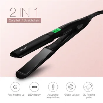 

2 In 1 Electric Straightening Iron LED Temperature Display Curling Iron Curler Hair Straightener Flat Irons Ceramic Styling Tool