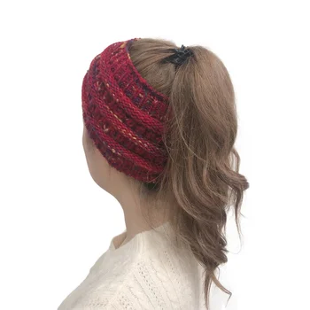 

New Street Style Autumn Winter Fashion Knitted Yarn Colorful Knit Ponytail Hat Hair Band Woollen Warm Cap NN