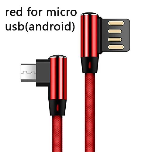 red for android 1 м 2 м двойной локоть под углом 90 градусов; реверсивное USB кабель с нейлоновой оплеткой зарядный кабель для синхронизации данных и быстрой шнур зарядного устройства для Кабель с разъемом Micro USB type-c для iphone - Цвет: red for android