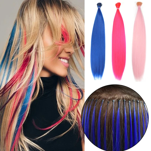 Clip in Synthetic Feather Hair Extensions, Human Hair Extensions Colorful Fake Hair Extensions Clip in One Piece Rainbow Synthetic Invisible