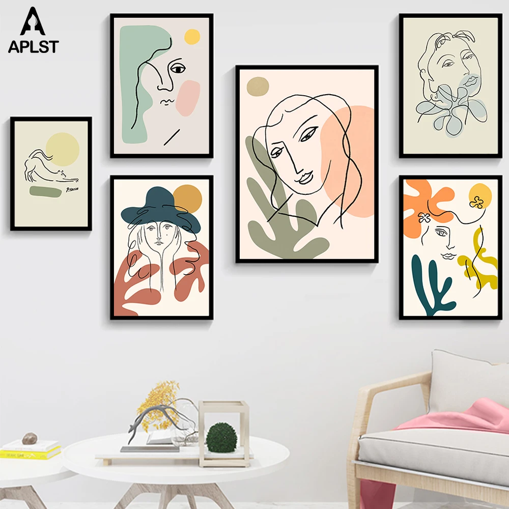Скандинавская Мода абстрактное женское лицо Matisse линия рисунок плакат и принты Красочные Девушки Холст Живопись стены искусство фотографии спальня