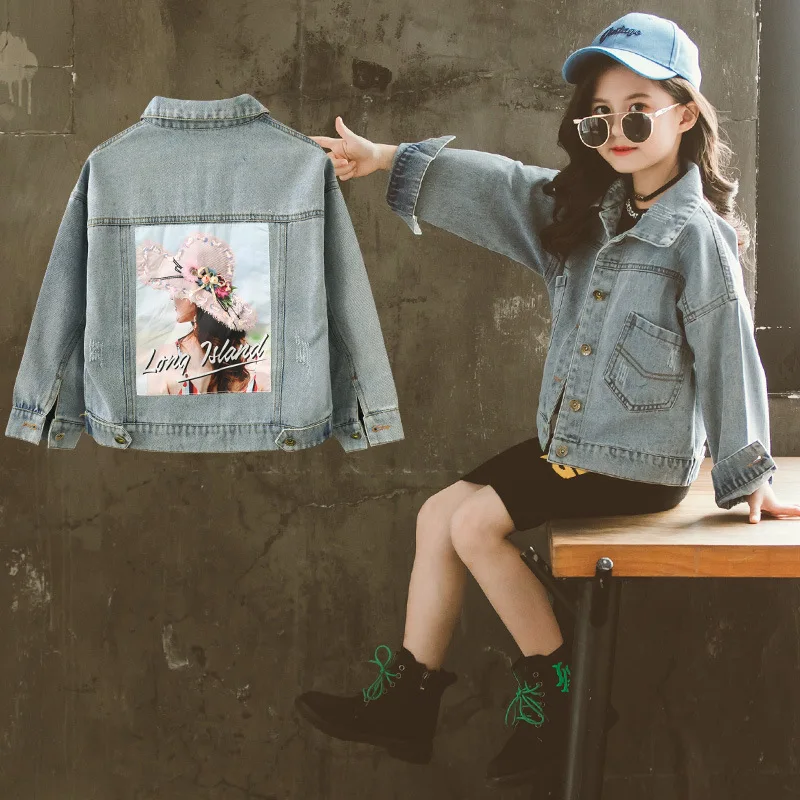 

Print Jeans Coat For Kids Girls Korean Outerwear Fashion Outfits Autumn/fall Coats Children Clothing Toddler Denim Jackets 10 12