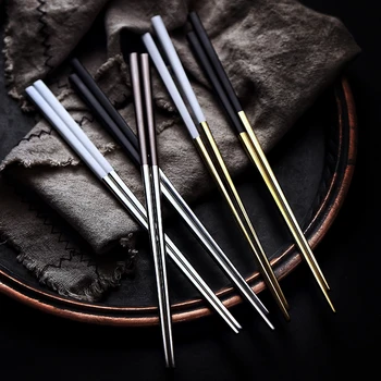 

1pair Nordic Stainless steel chopsticks with black matte handle, European chopsticks, high-end black gold and long chopsticks