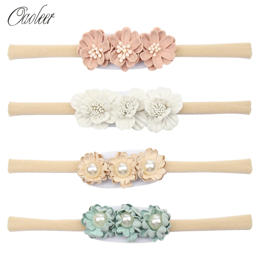 

Oaoleer Hair Accessories 4 Pcs/Lot Floral Headbands for Baby Girls Artificial Floral Elastic Head Bands Flower Nylon Hair Bands