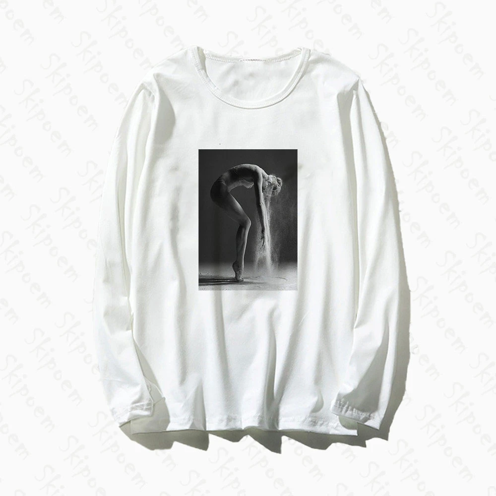 

Nordic Style Ballerina Girl T-shirt Women Harajuku Korean Style Punk Aesthetic Long Sleeve Plus Size Cotton Top Tees Streetwear