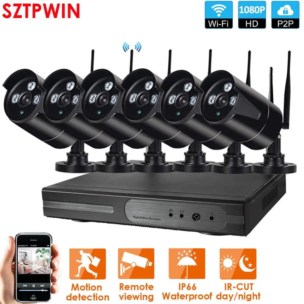 Plug and Play 6CH 1080P HD Беспроводной NVR Kit P2P внутренний наружный IR Ночное Видение