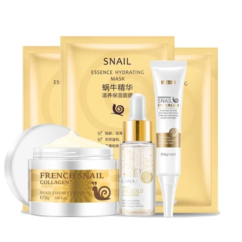 Face Skin Care Set Snail Collagen Essence Moisturizing Collagen Face Cream&Eye Cream&Face Serum & Facial Mask Beauty Makeup Set