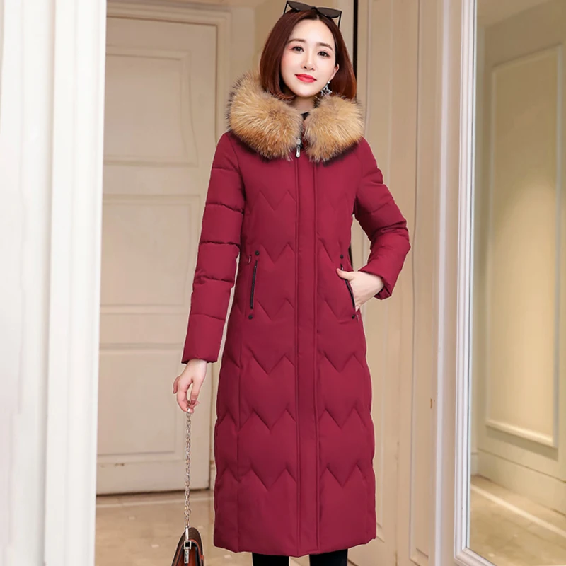 Женская зимняя куртка высокого качества с капюшоном и искусственным мехом, Женская куртка, Длинная тонкая дамская парка, теплая