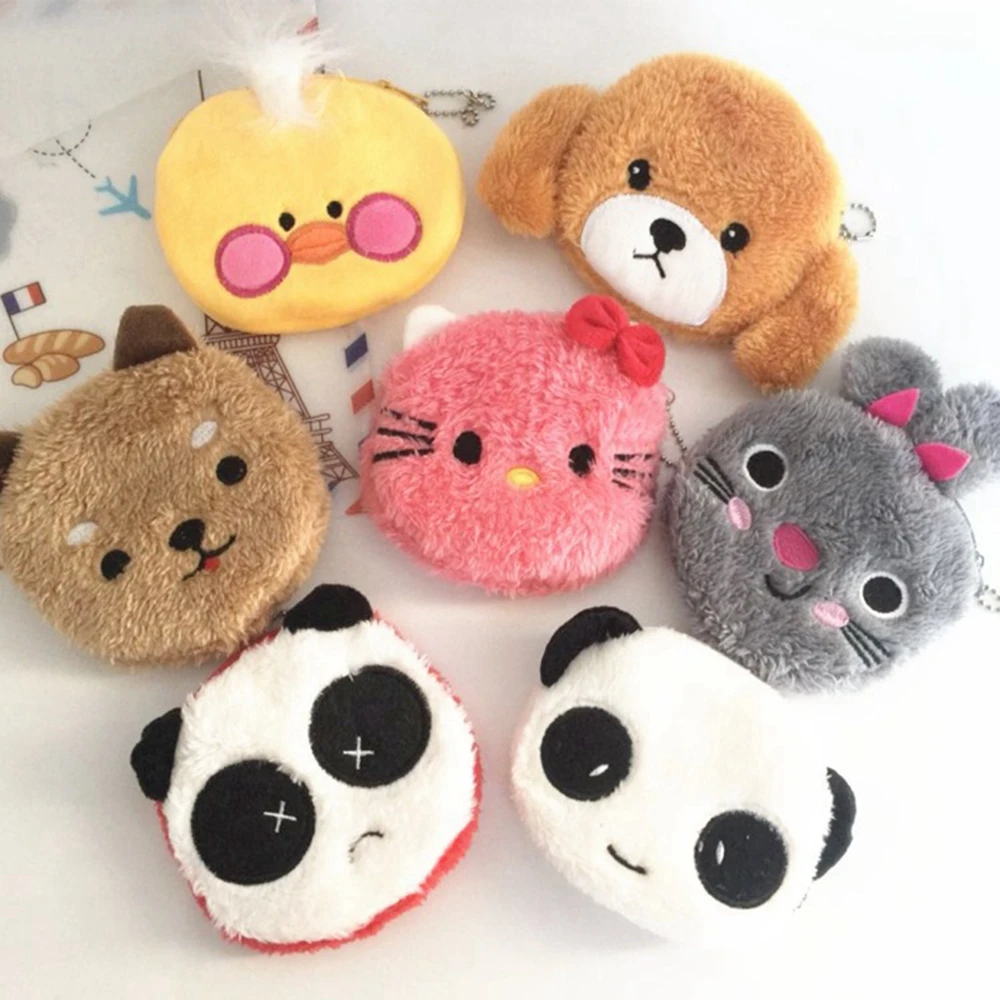 Pouch Kids Earphone-Organizer Coin-Purse Clutch Circle Wallet Girl Plush-Animals Embroidered
