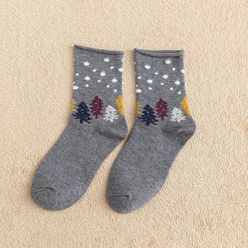 Рождественская уличная одежда; носки с героями мультфильмов; свернутые Повседневные носки с перьями; Новогодние женские теплые забавные короткие зимние хлопковые счастливые носки для подарка
