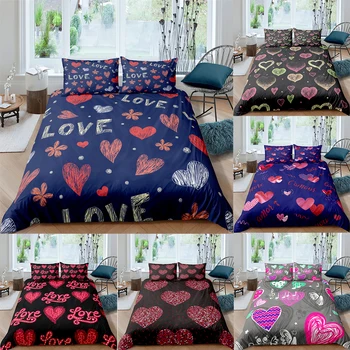 

ZEIMON Valentine Beautiful Love Heart Printing Bedding Set Christmas Duvet Cover&Pillowcase Home Bedroom Decoration Dropshipping
