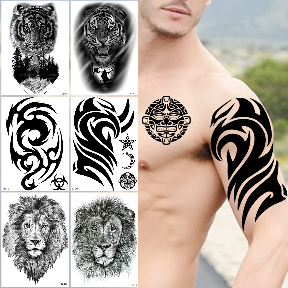 Tribal Maori Temporary Tattoo - Wolf Lion Tattoos Sticker Full Arm  Decoration 1p | eBay