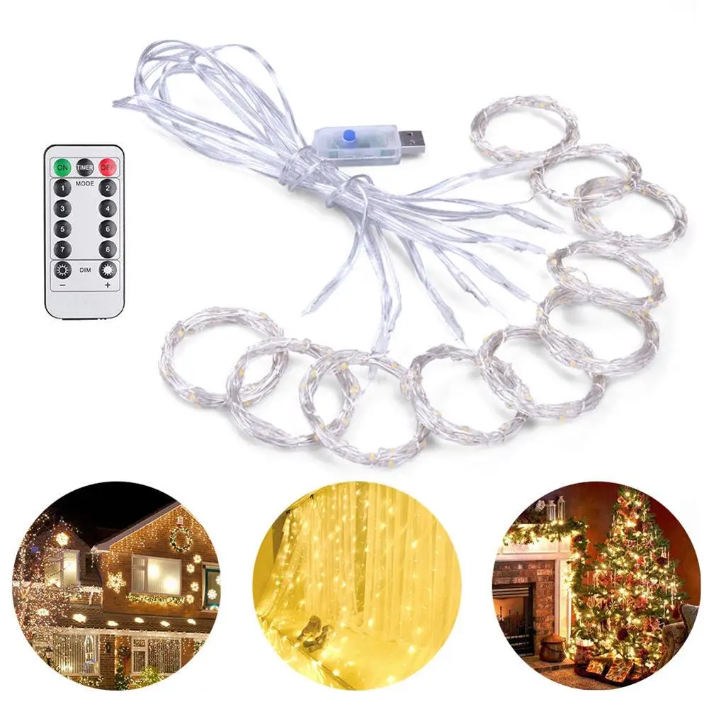 

8 Modes USB Remote Control LED Curtain Fairy Strings Lights Xmas birthday party wedding home bedroom garden curtain Decoration