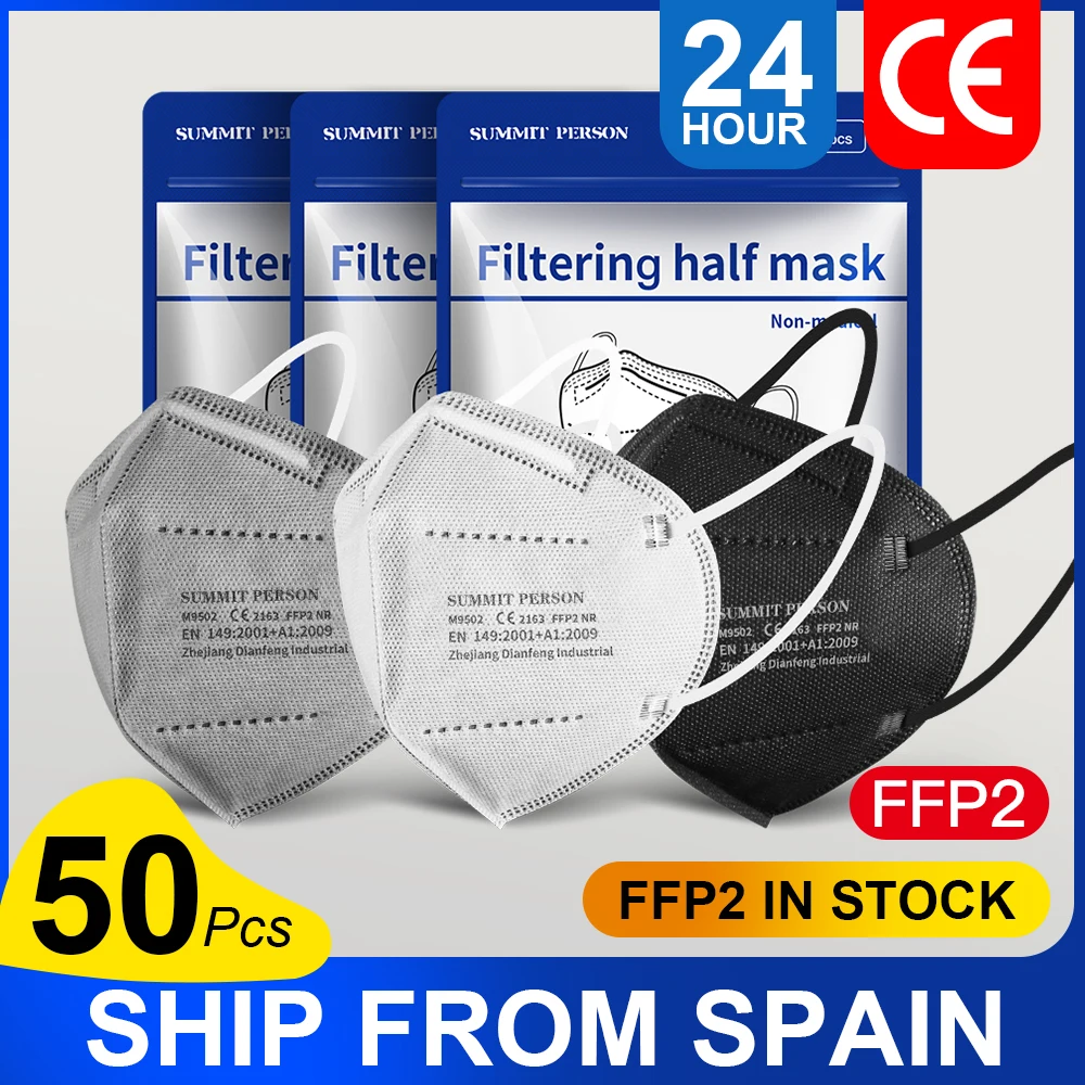 50 PCS FFP2 Face Mask KN95 Facial Masks 5 Layers Filter Mascarillas Anti Dust Respirator Black Mouth Mascherine Ship From Spain | Красота и