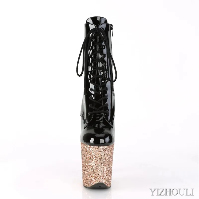 20cm sexy sequined waterproof platform black vamp, stiletto boots 8 inches high pole dancing model party ankle boots