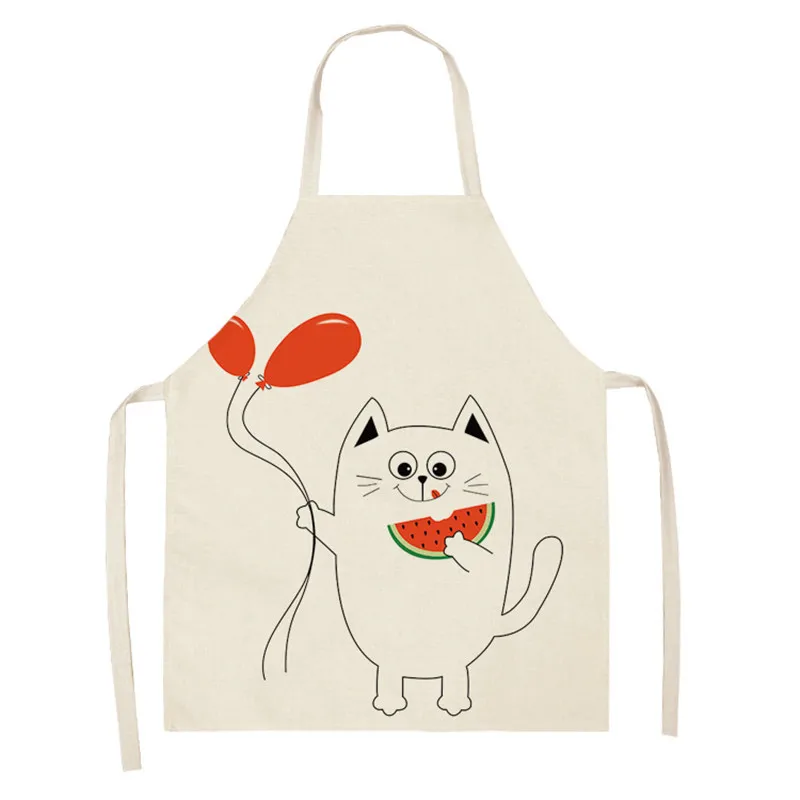 Black White Cat Printed Kitchen Aprons for Women Home Cooking Baking Waist Bib Cotton Linen Pinafore Aprons 66x47cm 47x38cm