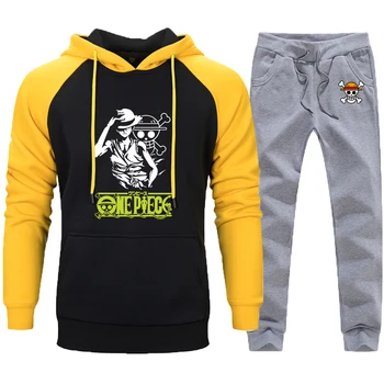 

Mans Cartoon One Piece Luffy A Set Of Clothes 2020 Winter Autumn Hoodies Long Sleeve Funny Hoody Streetwear Fleece Tops Male