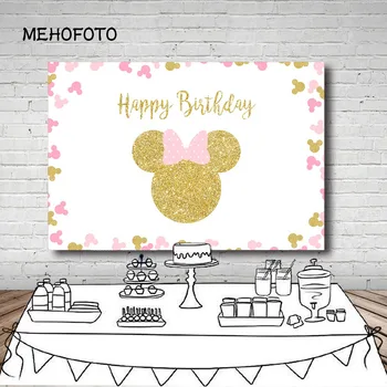 

MEHOFOTO Birthday Photography Backdrop Baw Gold Point Minnie Mouse Photo Background Printing Party Backdrop Cake Table Decorate