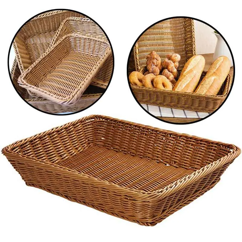 Handmade Bread Basket Rectangle Wicker Woven Display Baskets For Food