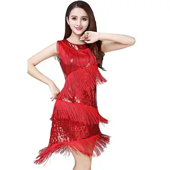 

Sequins Tassels Latin Dress Stage Performance Clothing Dance Party Party Competition Skirt Sleeveless Dance Costumes Latin
