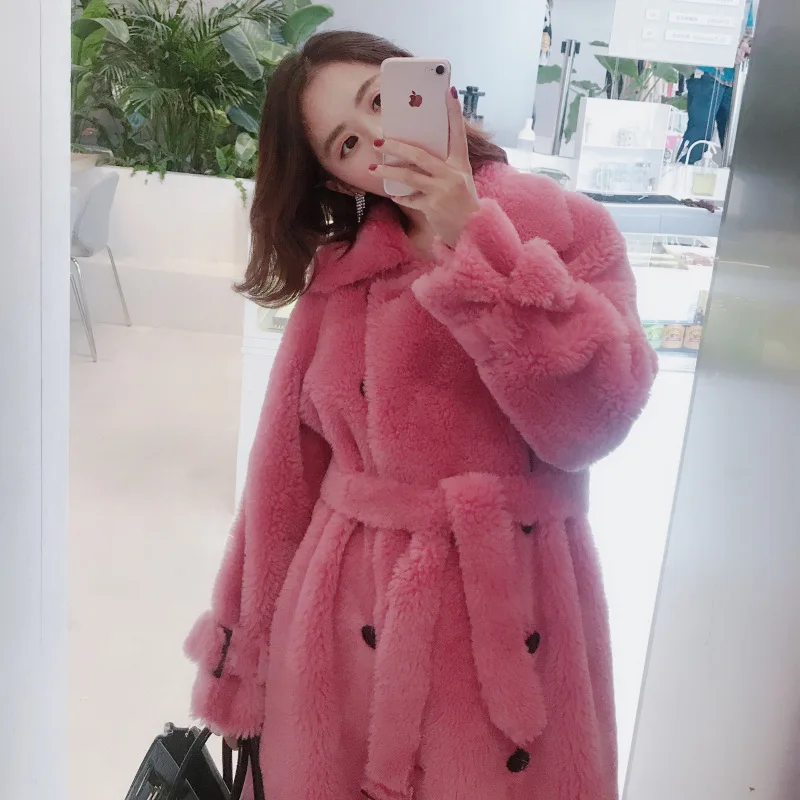 

Real Lamb Fur Jacket Winter Coat Women Korean Warm Woolen Overcoat Long Abrigos Mujer Invierno 2020 BL-628 YY532