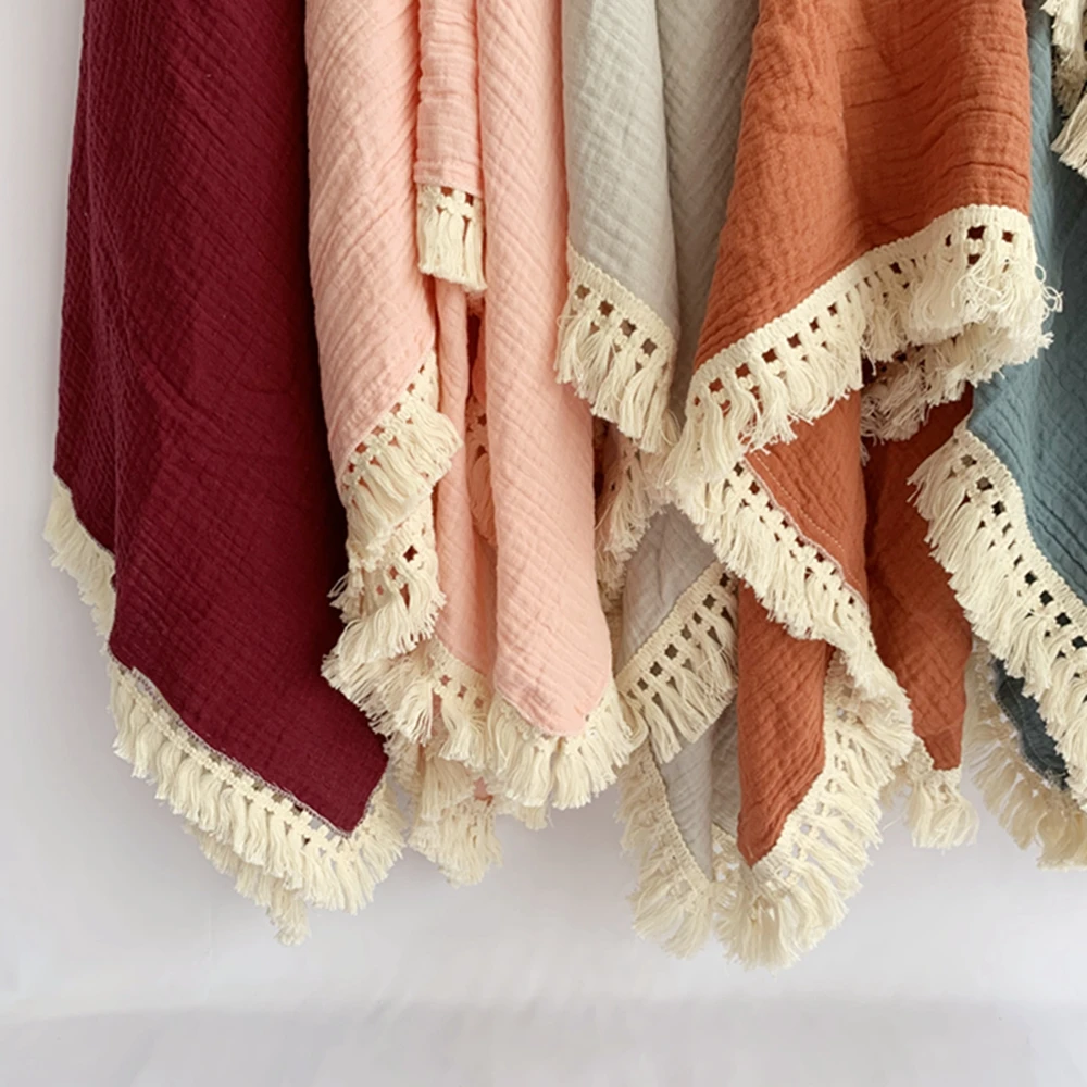 Closeout Baby Blankets Quilt Wrap Bed-Cover Tassel Newborn Swaddle Cotton Muslin Infant NyoOGQmgp