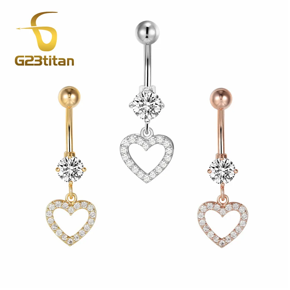 Серьга-штанга G23titan из хирургической стали для пирсинга пупка с кристаллами