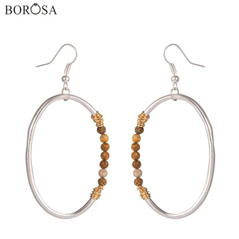

2020 New Silver Color Natural Stone Beads Dangle Earring Women Trendy Stone Metal Earrings Handmade Jewelry WX1663