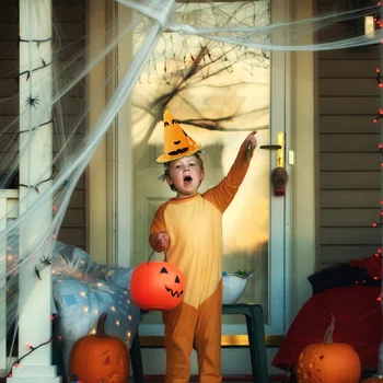 

Halloween Pointed Pumpkin Hat Flannel Pumpkin Pet Adorable Hat (Orange)