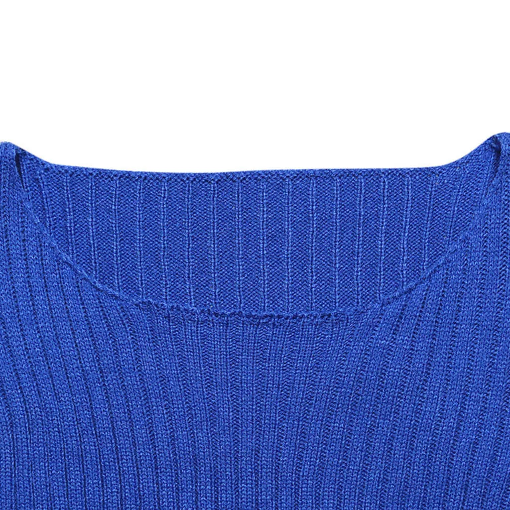 2019 Модный Новый женский модный зимний вертикальный вязаный полосатый свитер с круглым вырезом сплошной цвет