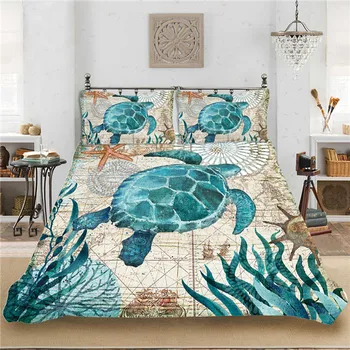 

Sea Turtle Starfish Whale Anime 3Pcs/Set Bedding Set Sheet Children Room Bed Sheet Pillow case Bedding Set Queen Bedding set
