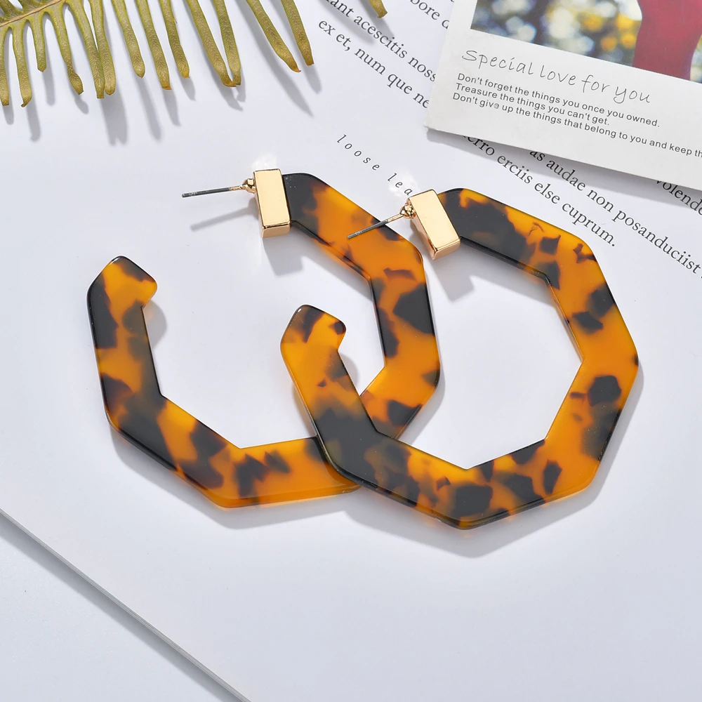 

New Tortoiseshell Resin Alloy Ring Earrings Bohemian Acrylic Combination Circles Exquisite Earrings for Women Factory Wholesale