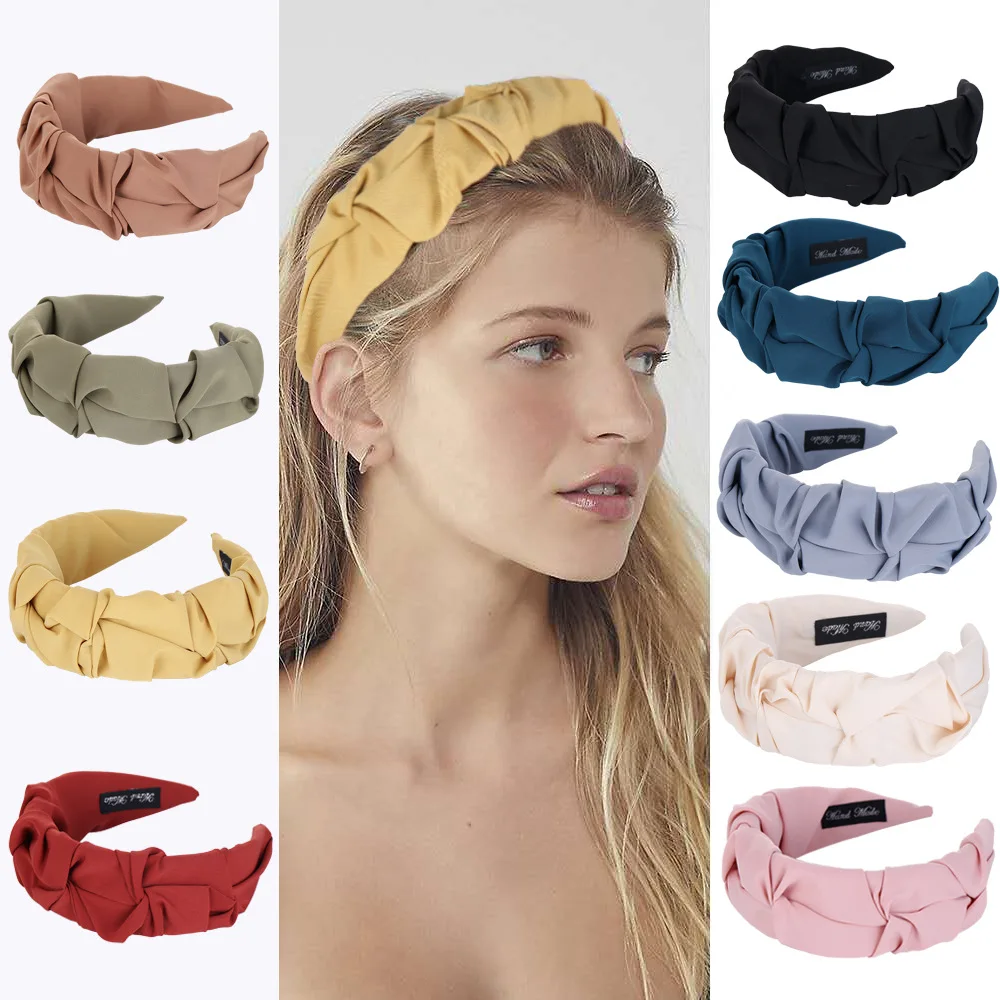 

European and American solid color pleated headband wide-brimmed fabric ins simple female pressing hair wash face