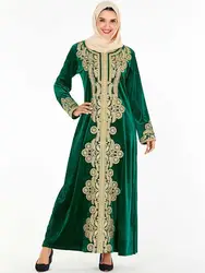 Роскошные мусульманские Velevt abaya вышивка Макси платье Vestidos кардиган кимоно длинный халат платья Jubah Ближний Восток ИД Рамадан исламский