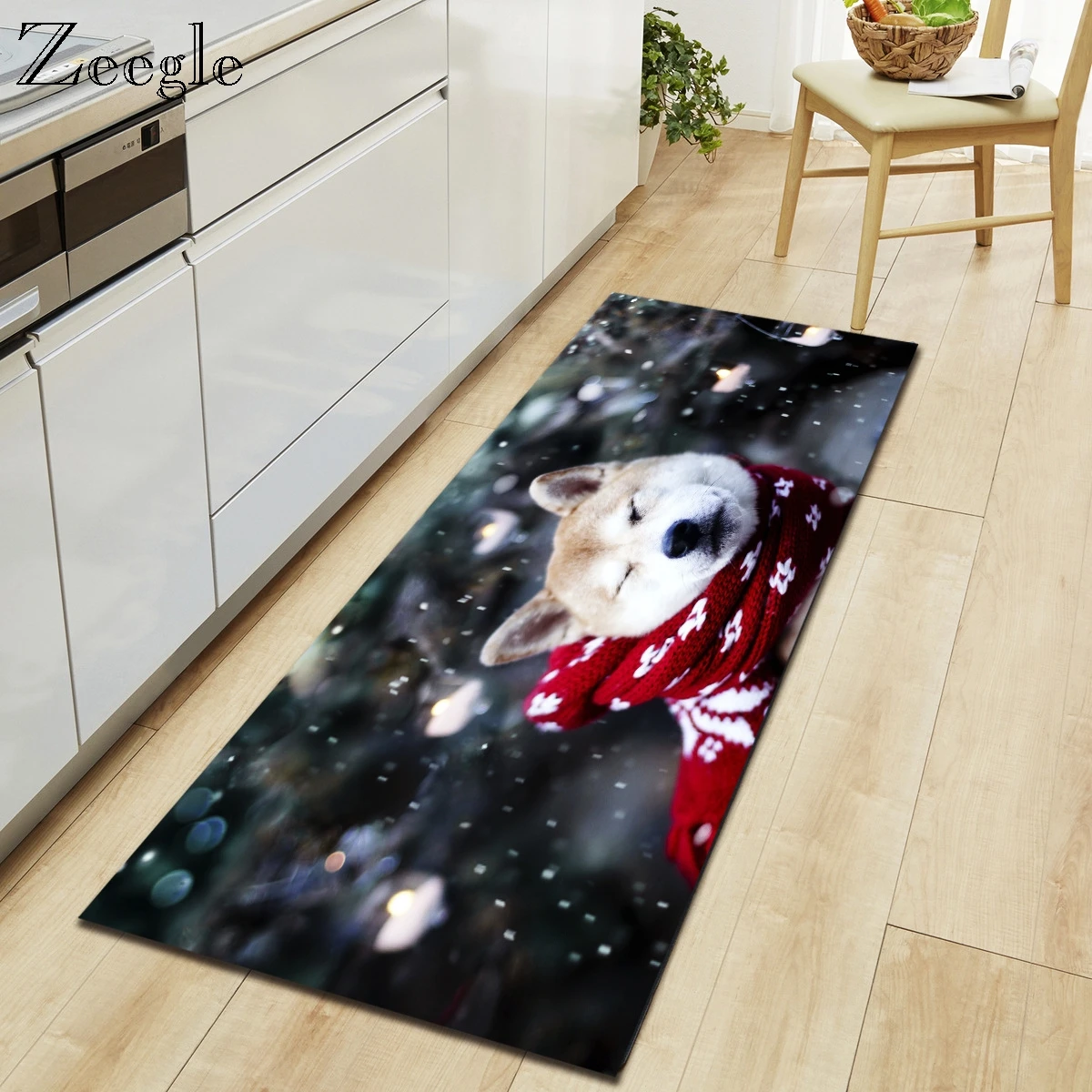 Zeegle Printed Cute Dog Carpet Hallway Flannel Foot Rug Anti-slip Bath Floor Mat Water Absorption Living Room Mat Modern Rug