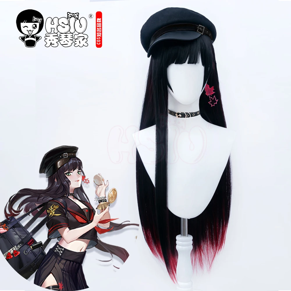 

HSIU Game Onmyoji Cosplay Ghost Girl Momiji Black gradient red color long hair +Free Brand Wig Net
