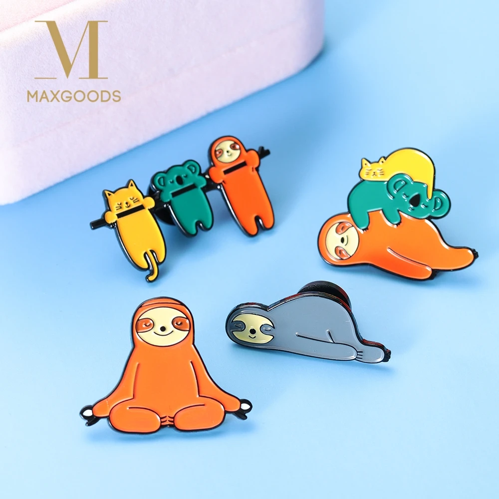 Милый ленивый кот слоут коала Йога животное флэш эмаль значок брошь нагрудные